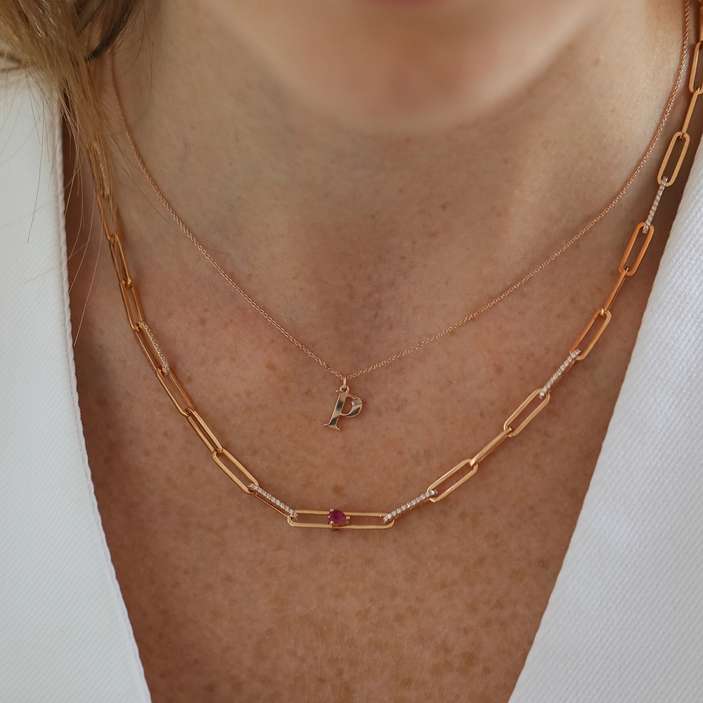 Alida 0.70 CT Ruby and Diamond Rose Gold Necklace - 1