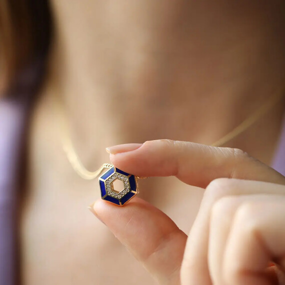 Allen Navy Blue Enamel Yellow Gold Pendant - Nev Jewellery