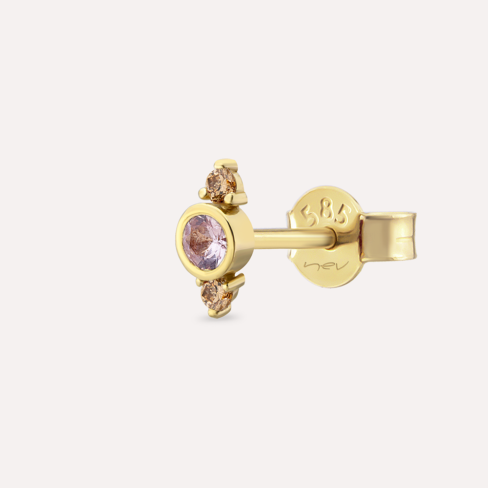 Alto 0.22 CT Pink Sapphire and Brown Diamond Yellow Gold Single Earring - Nev Jewellery (1)