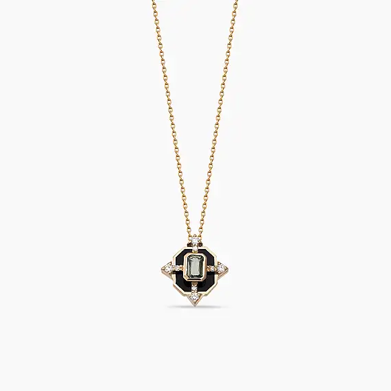 Antares 0.26 CT Diamond and Light Green Sapphire Black Enamel Pendant - 2