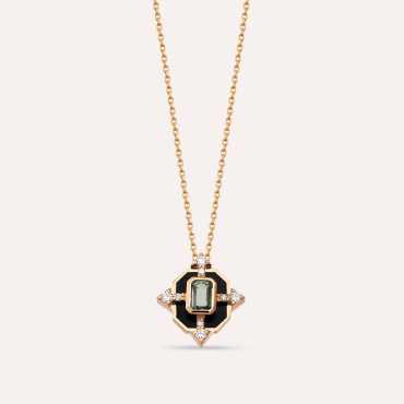 Antares 0.26 CT Diamond and Light Green Sapphire Black Enamel Pendant - Nev Jewellery (1)