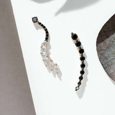Arc 0.54 CT Black Diamond and Marquise Cut Diamond Single Earring - Nev Jewellery (1)