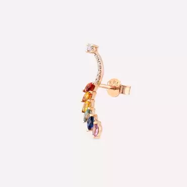 Arc 0.76 CT Multicolor Sapphire and Diamond Rose Gold Single Earring - Nev Jewellery (1)