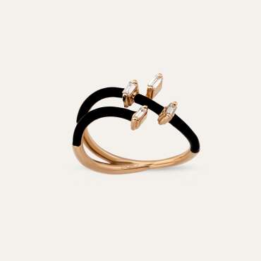 Atria 0.12 CT Baguette Cut Diamond and Black Enamel Ring - Nev Jewellery