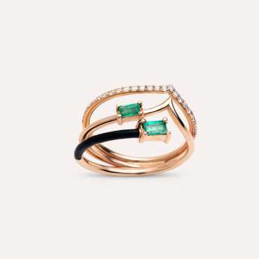 Auriga 0.54 CT Emerald and Diamond Black Enamel Ring - Nev Jewellery