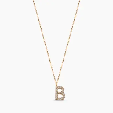 B Letter 0,09 CT Diamond Rose Gold Necklace - Nev Jewellery (1)