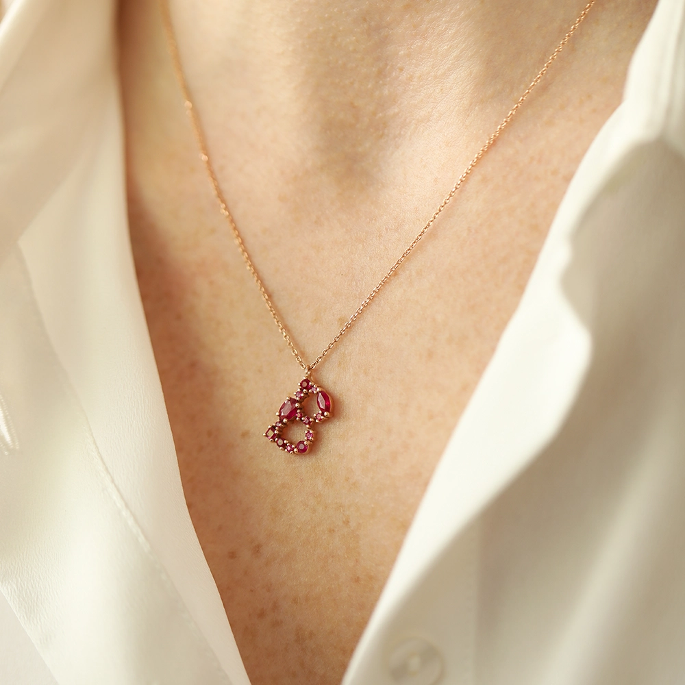 B Letter Ruby Rose Gold Necklace - 2