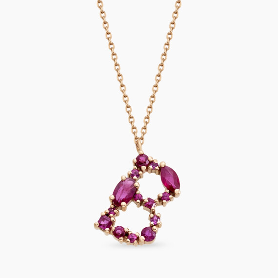 B Letter Ruby Rose Gold Necklace - Nev Jewellery