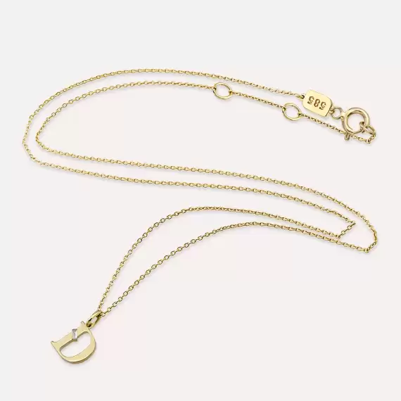Baguette Cut Diamond Yellow Gold D Letter Necklace - 4