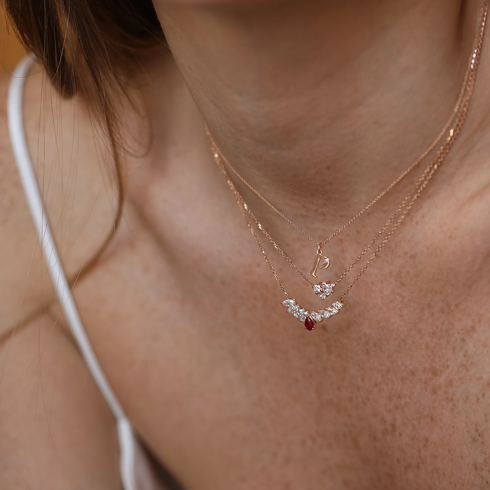 Baguette Cut Diamond Rose Gold P Letter Necklace - Nev Jewellery (1)