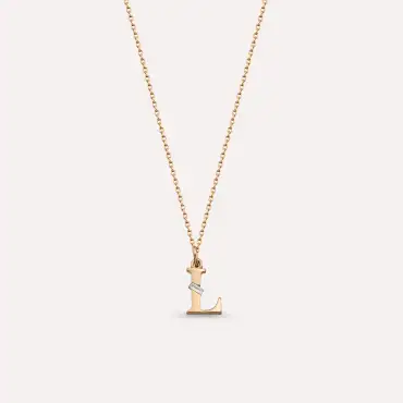 Baguette Cut Diamond Rose Gold L Letter Necklace - Nev Jewellery (1)