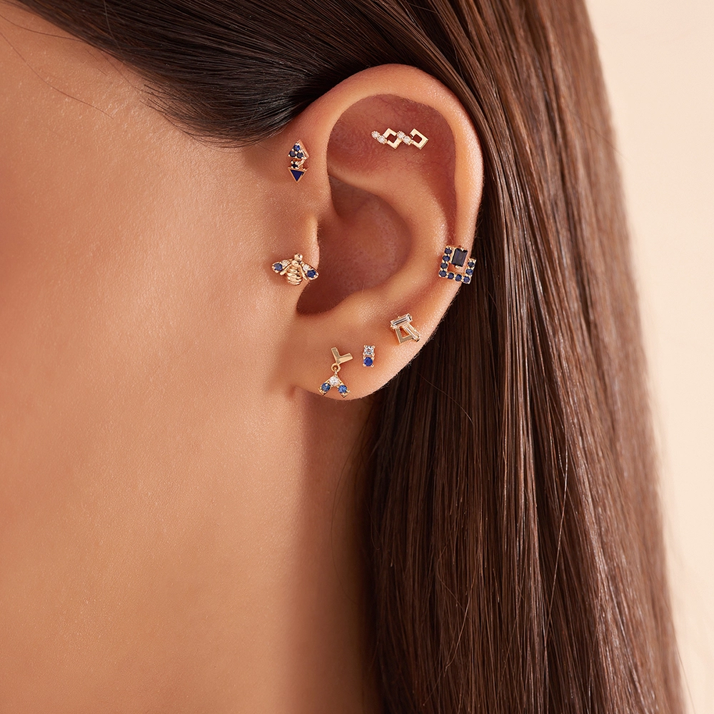 Bee Blue Sapphire and Diamond Rose Gold Piercing - 2