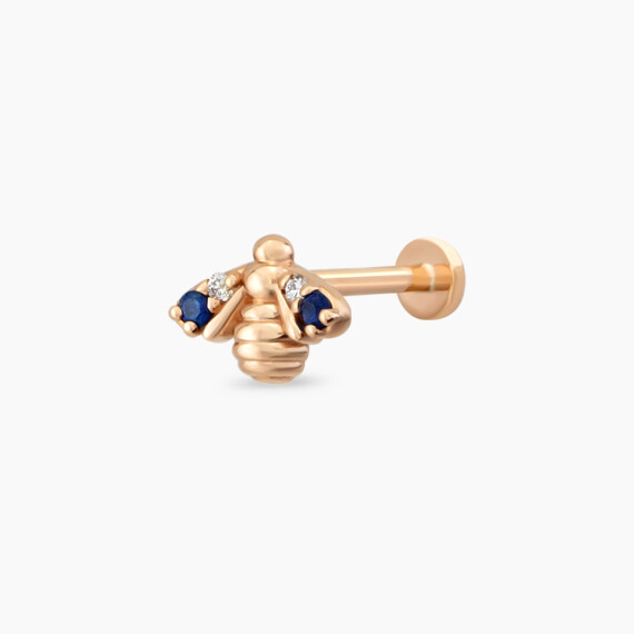 Bee Blue Sapphire and Diamond Rose Gold Piercing - Nev Jewellery
