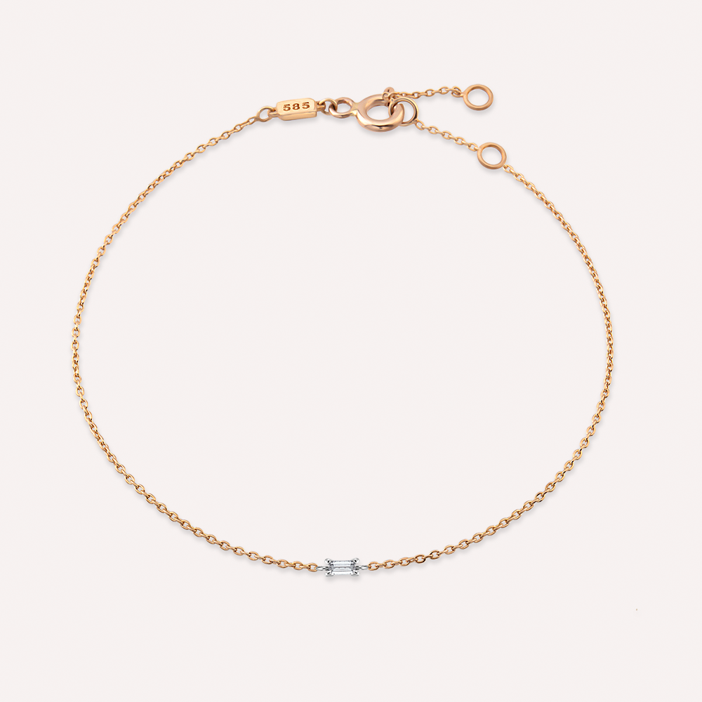 Bella 0.04 CT Baguette Cut Diamond Rose Gold Bracelet - 3