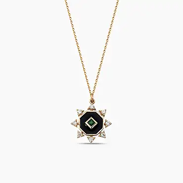 Bellatrix 0.20 CT Emerald and Diamond Black Enamel Pendant - Nev Jewellery (1)