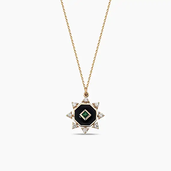 Bellatrix 0.20 CT Emerald and Diamond Black Enamel Pendant - 2