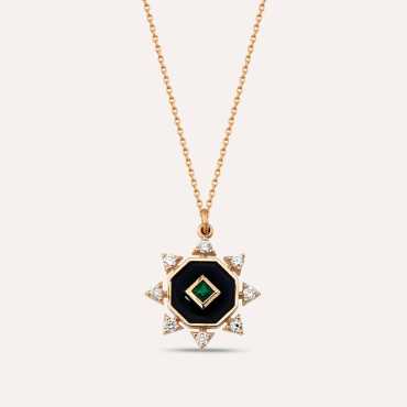 Bellatrix 0.20 CT Emerald and Diamond Black Enamel Pendant - Nev Jewellery