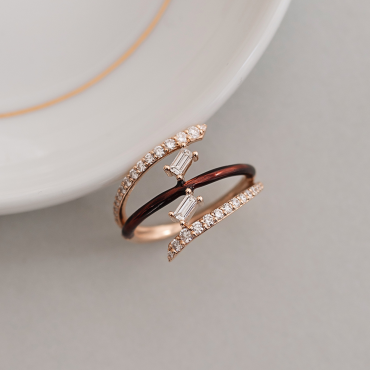 Beta 0.64 CT Baguette Cut Diamond and Burgundy Enamel Ring - Nev Jewellery (1)