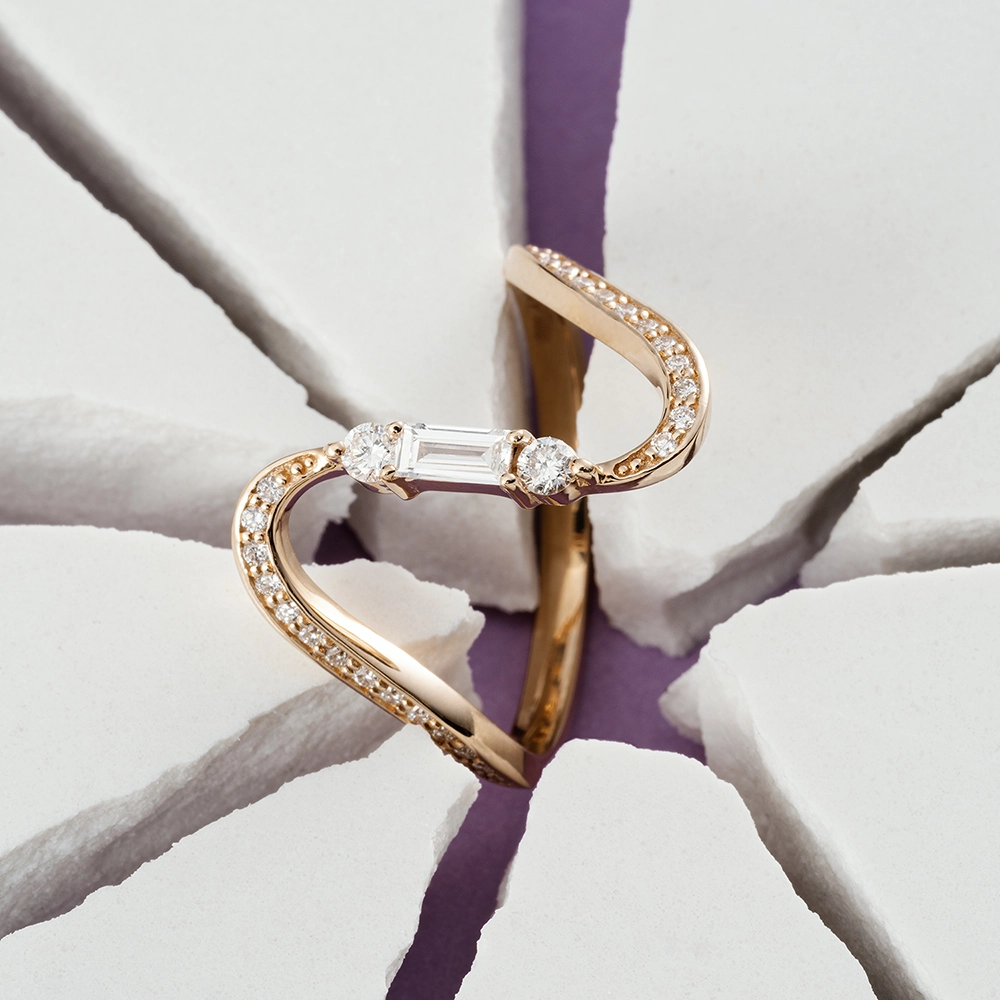 Birdie 0.40 CT Baguette Cut Diamond Rose Gold Ring - Nev Jewellery (1)