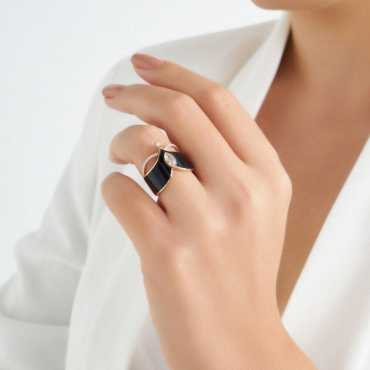 Black Alfa 0.37 CT Diamond and Black Enamel Ring - Nev Jewellery (1)