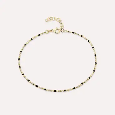 Black and White Enamel Yellow Gold Golf Bracelet - Nev Jewellery (1)