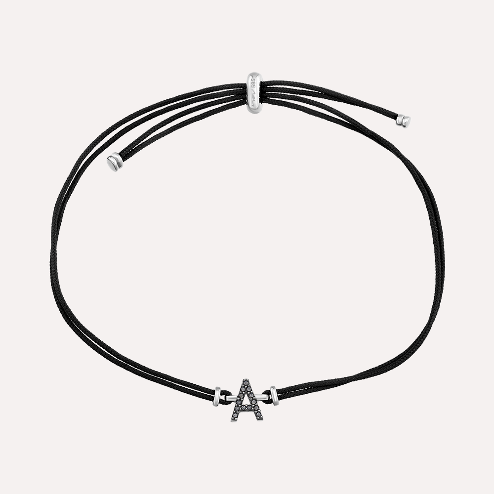 Black Diamond Letter A Rope Bracelet - 1