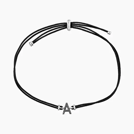 Black Diamond Letter A Rope Bracelet - 1
