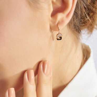 Black Enamel and Diamond S Letter Single Dangling Earring - Nev Jewellery