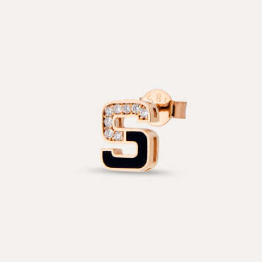 Black Enamel and Diamond S Letter Single Earring - Nev Jewellery