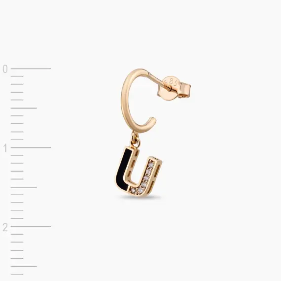 Black Enamel and Diamond U Letter Single Earring - 3