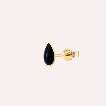 Black Enamel Yellow Gold Drop Shaped Single Earring - Nev Jewellery