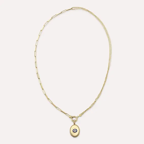 Blink Double Chain Detailed Yellow Gold Evil Eye Necklace - 2