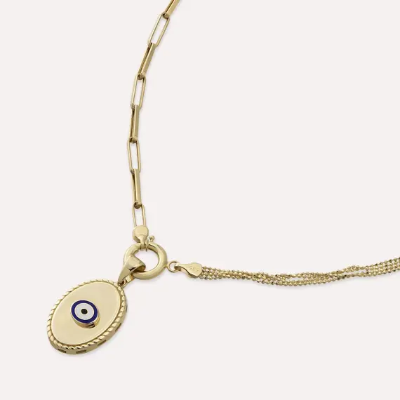 Blink Double Chain Detailed Yellow Gold Evil Eye Necklace - 3