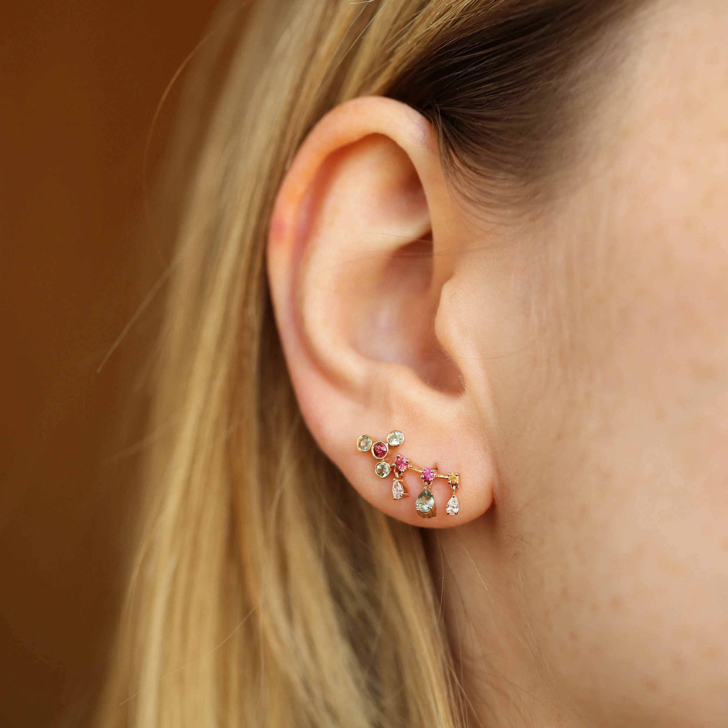 Bliss Four 0.19 CT Green Sapphire and Red Sapphire Mini Single Earring - 2