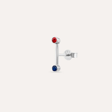 Bliss Line 0.11 CT Blue Sapphire and Red Sapphire Mini Single Earring - Nev Jewellery