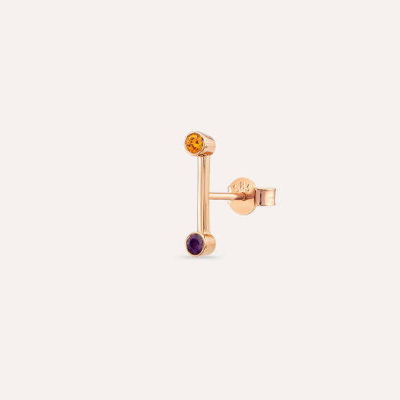 Bliss Line 0.11 CT Orange Sapphire and Pink Sapphire Mini Single Earring - 1
