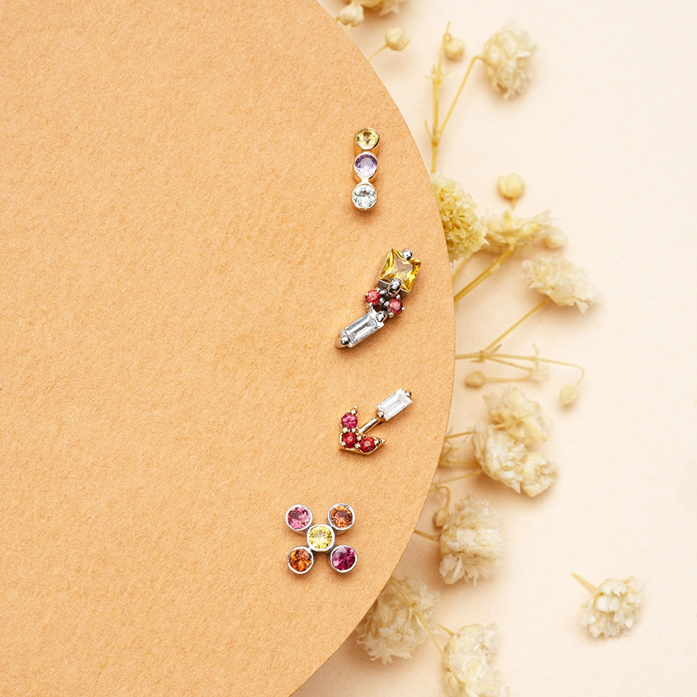 Bliss Three 0.15 CT Multicolor Sapphire Rose Gold Mini Single Earring - 6