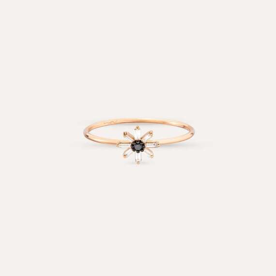 Blossom 0.19 CT Black Diamond and Baguette Cut Diamond Ring - 5