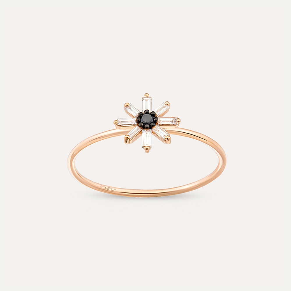 Blossom 0.19 CT Black Diamond and Baguette Cut Diamond Ring - 2