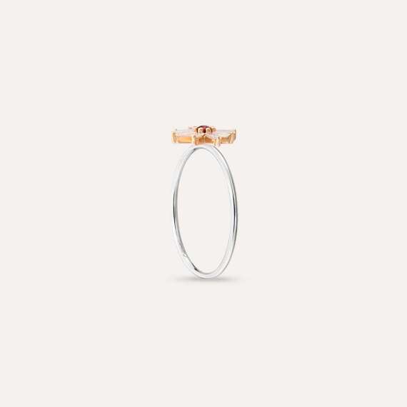 Blossom 0.19 CT Red Sapphire and Baguette Cut Diamond Ring - 5