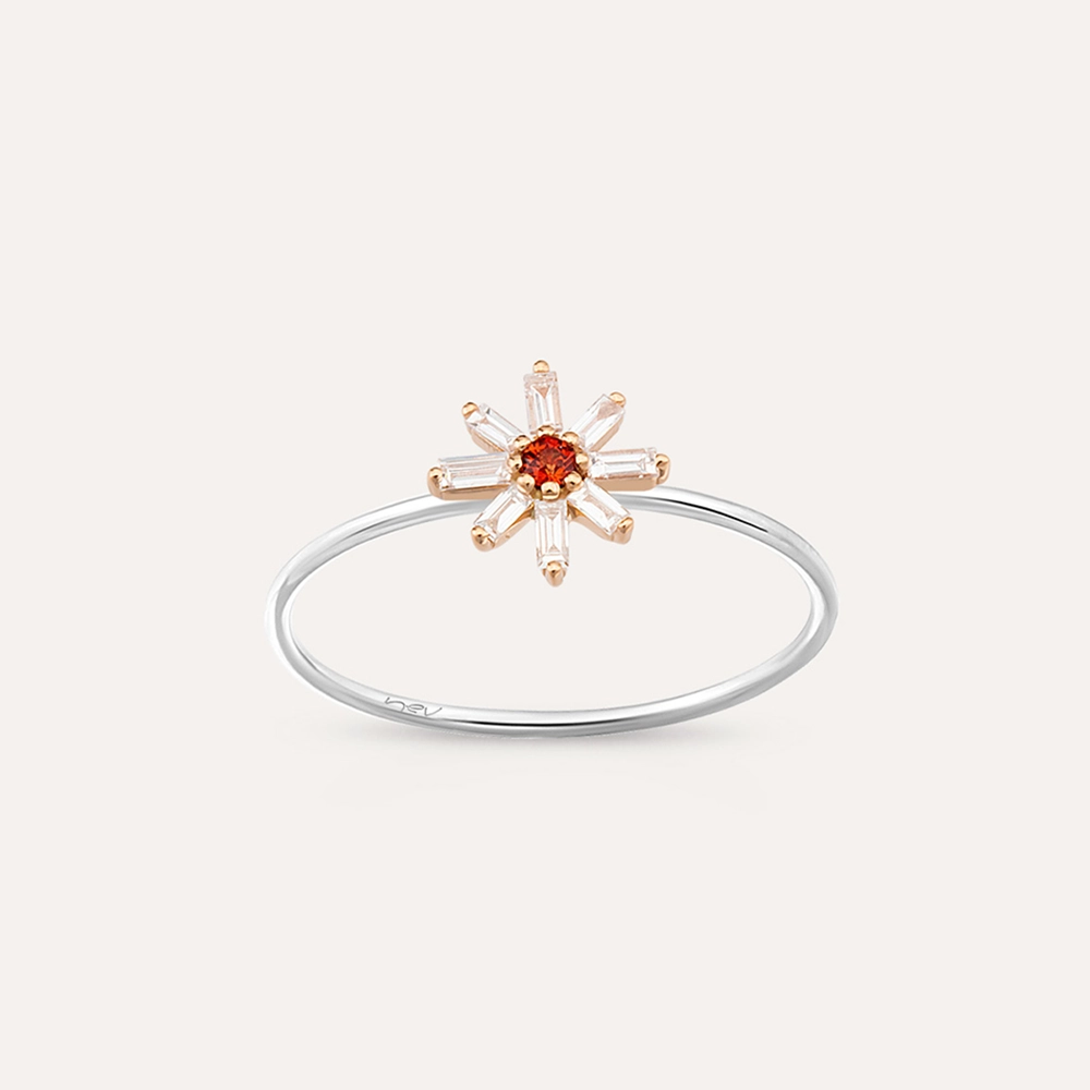 Blossom 0.19 CT Red Sapphire and Baguette Cut Diamond Ring - Nev Jewellery (1)