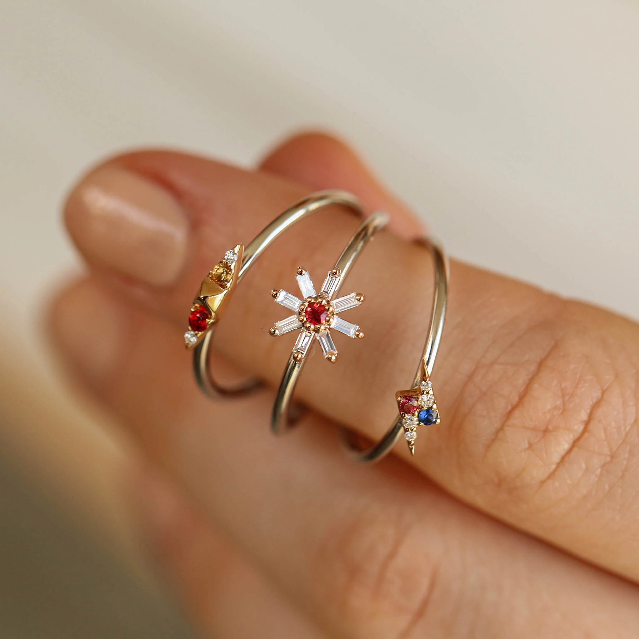 Blossom 0.19 CT Red Sapphire and Baguette Cut Diamond Ring - 3
