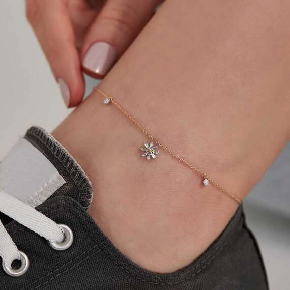 Blossom 0.25 CT Orange Sapphire and Baguette Cut Diamond Rose Gold Anklet - 3