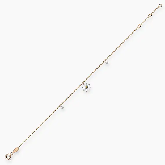 Blossom 0.25 CT Orange Sapphire and Baguette Cut Diamond Rose Gold Anklet - 4