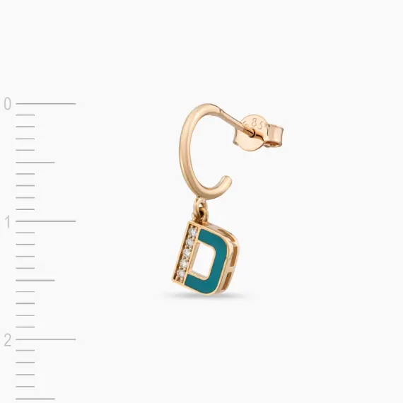 Blue Enamel and Diamond D Letter Single Dangling Earring - 2