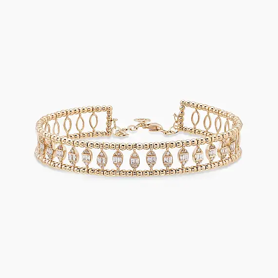 Boho 0.58 CT Baguette Cut Diamond Rose Gold Bracelet - 2