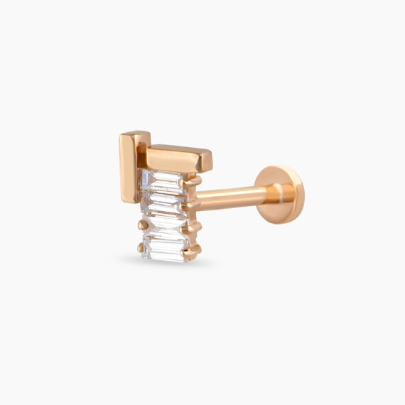 Brick Baguette Cut Diamond Rose Gold Piercing - Nev Jewellery