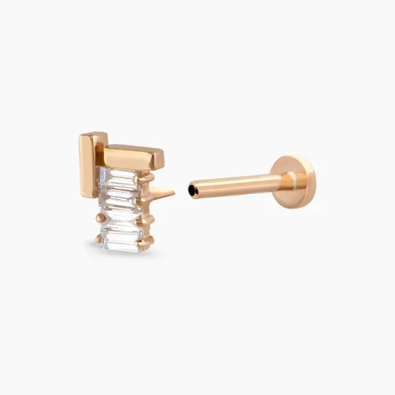 Brick Baguette Cut Diamond Rose Gold Piercing - 4