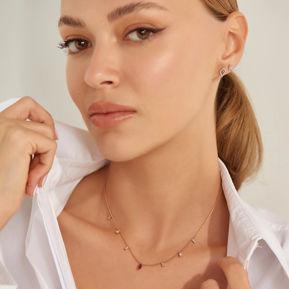 Bruna 0.61 CT Ruby and Diamond Rose Gold Necklace - Nev Jewellery (1)