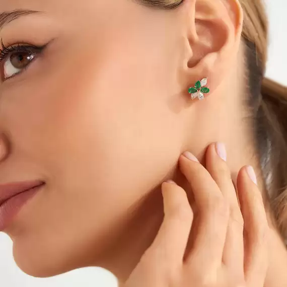 Brunnera 2.34 CT Emerald and Diamond Rose Gold Earring - 1